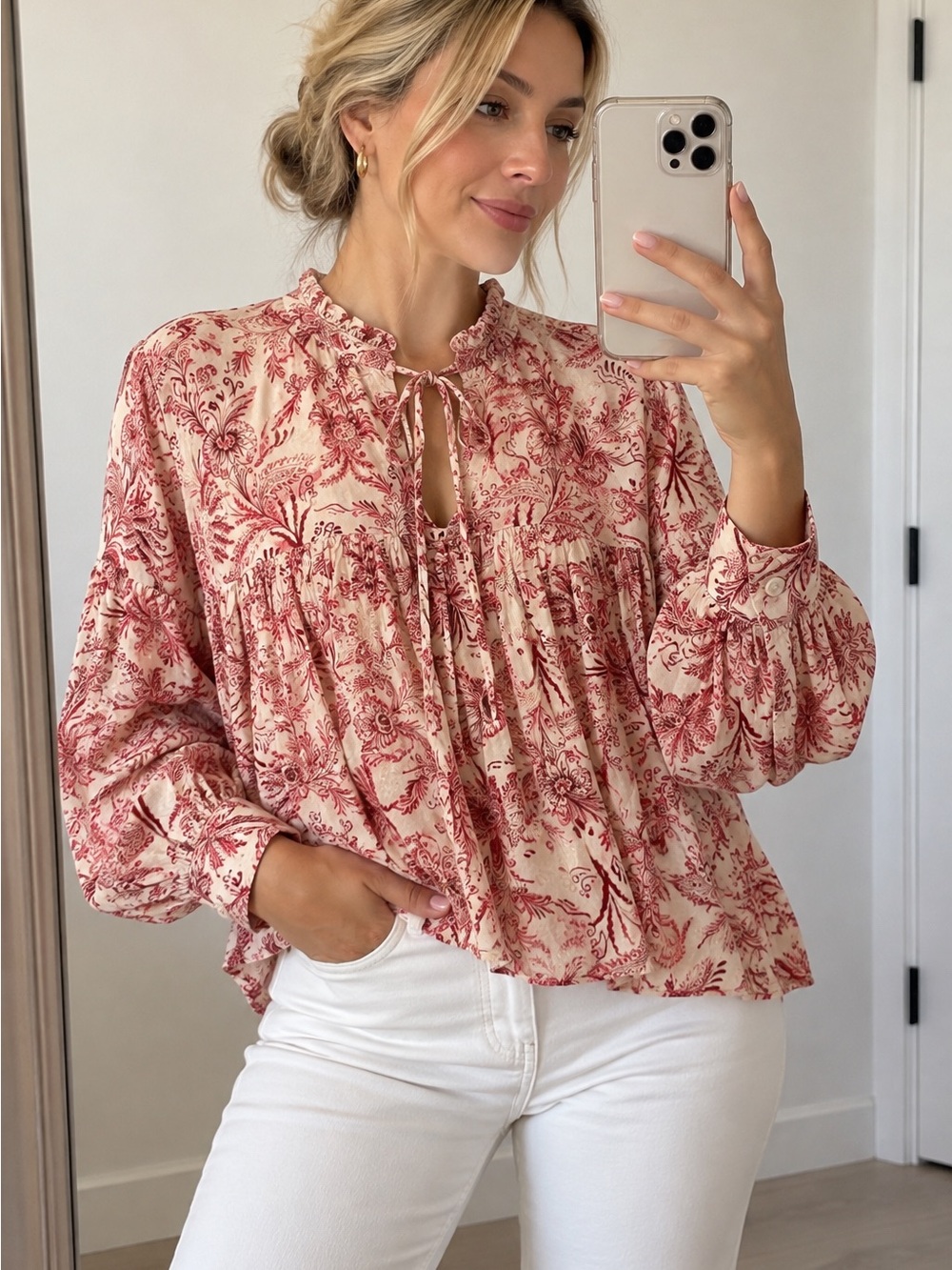 Paisley Ruffle Peasant Blouse By Anthropologie XS